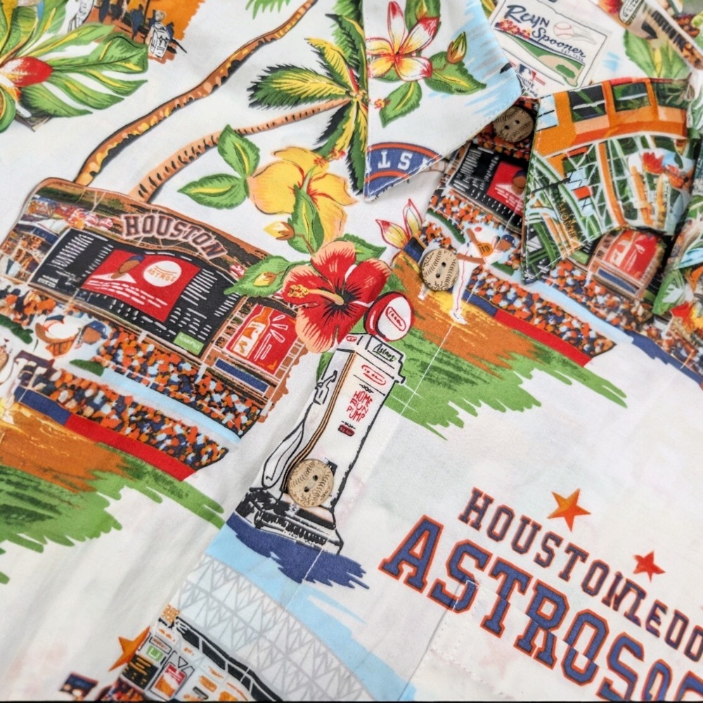 Reyn Spooner Houston Astros Scenic Hawaiian Shirt Mens Medium‎ MLB Baseball